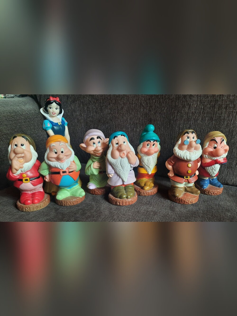 Vintage Disney Snow White Bank and Seven Dwarfs Rubber Vinyl Figures
